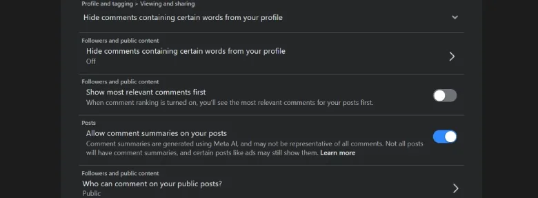 facebook comments more settings