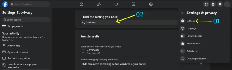 facebook comments settings
