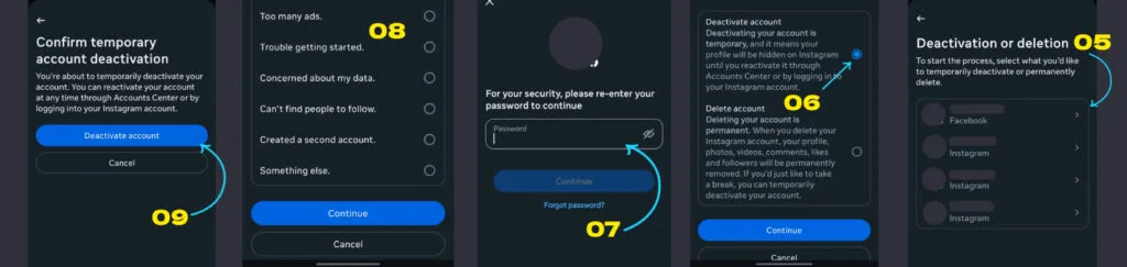 instagram deactivate account temperory